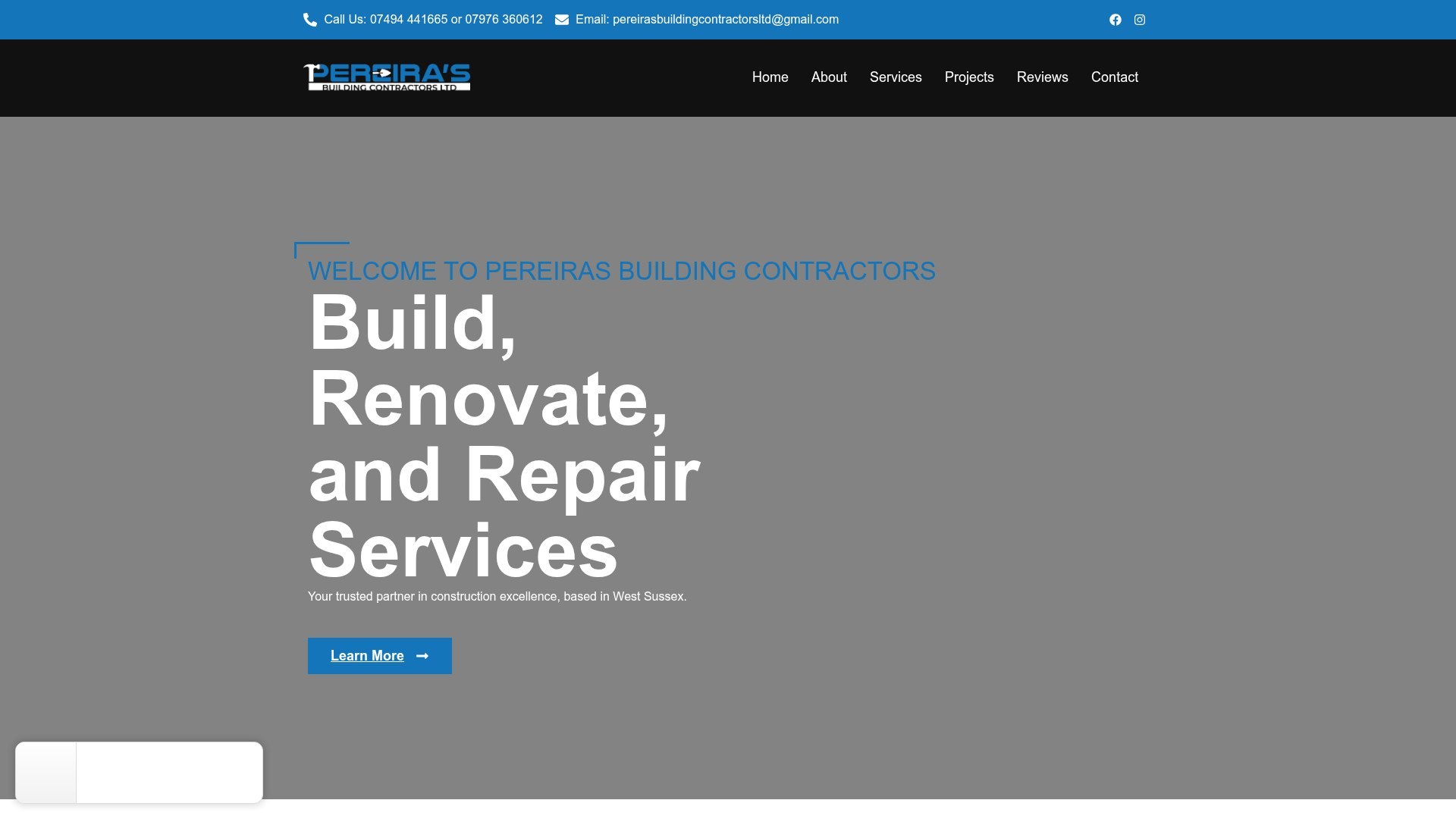 Pereiras Building Contractors website