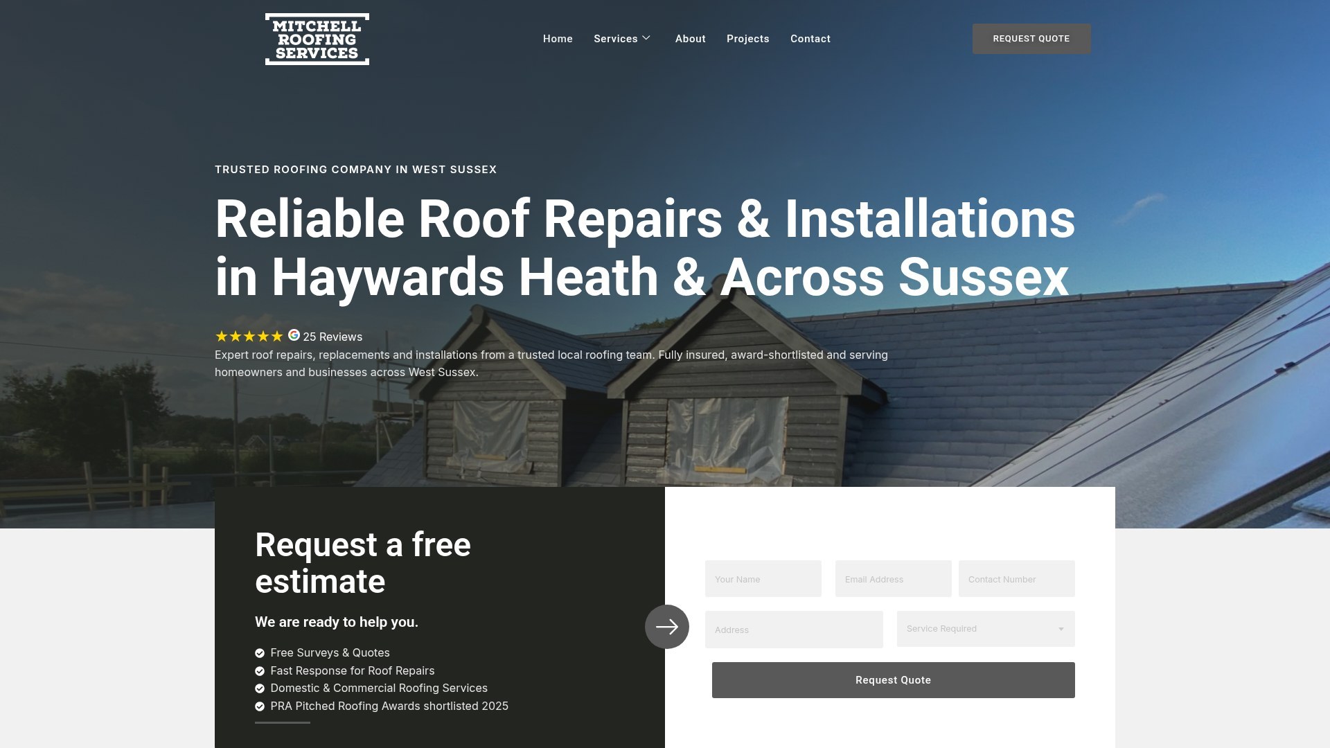 Mitchell Roofing Services Ltd website mockup