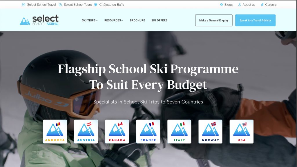 Select School Skiing website mockup