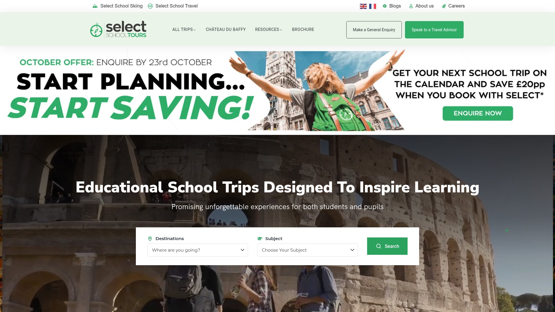 Select School Tours website mockup